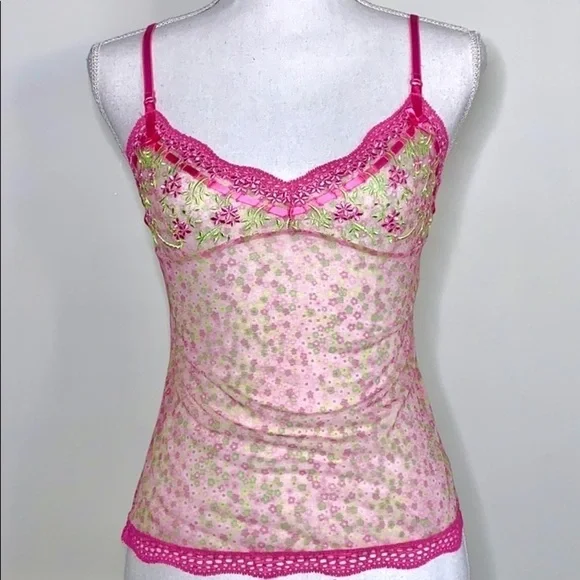 Victoria’s Secret Cami Vintage Y2k 90s 90s Victoria's Secret Silk Red Roses Print Black Mesh Vintage